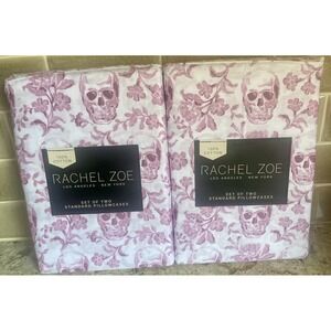 Lot of 2 Rachel Zoe Pink Skull Standard Pillowcases 100% Cotton Floral Toile 4pc